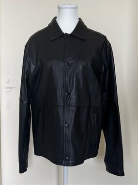 Women’s Black Leather Button-Front Jacket